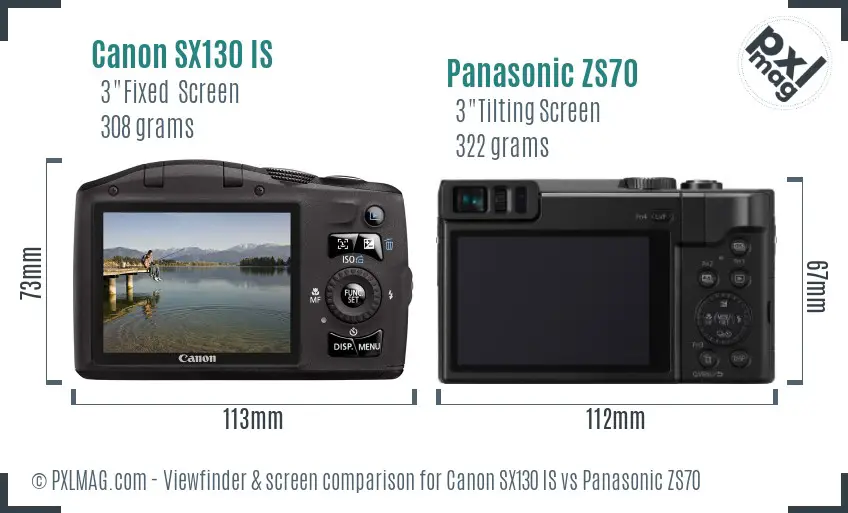 Canon SX130 IS vs Panasonic ZS70 Screen and Viewfinder comparison
