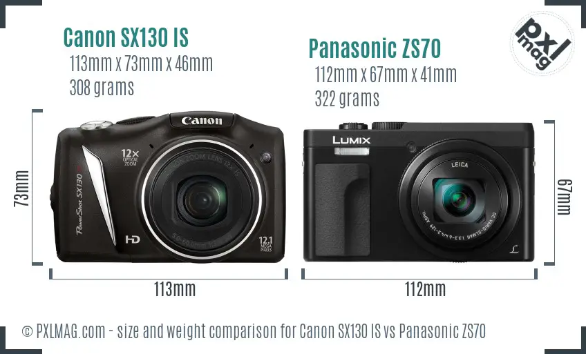 Canon SX130 IS vs Panasonic ZS70 size comparison