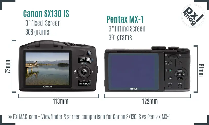 Canon SX130 IS vs Pentax MX-1 Screen and Viewfinder comparison