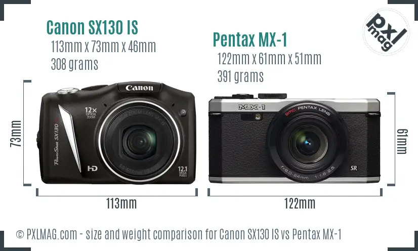 Canon SX130 IS vs Pentax MX-1 size comparison