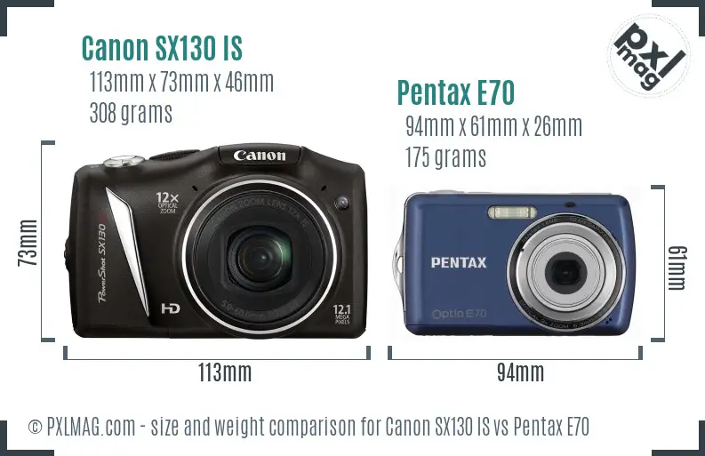 Canon SX130 IS vs Pentax E70 size comparison
