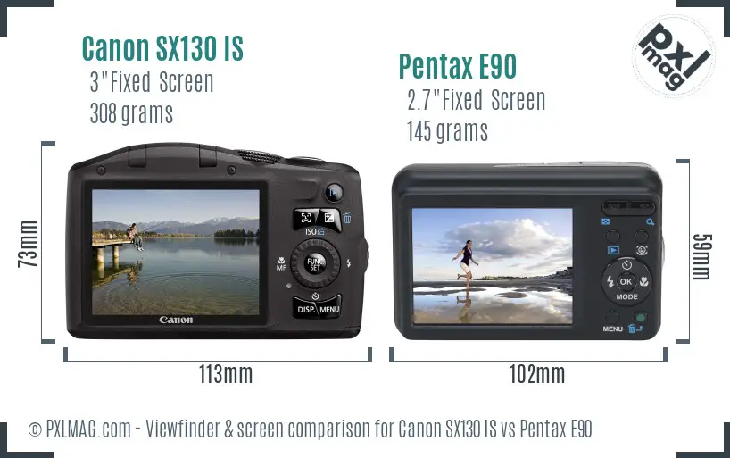 Canon SX130 IS vs Pentax E90 Screen and Viewfinder comparison