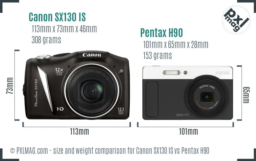 Canon SX130 IS vs Pentax H90 size comparison