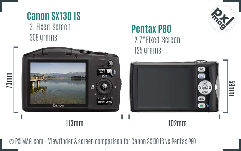 Canon SX130 IS vs Pentax P80 Screen and Viewfinder comparison Canon SX130 IS vs Pentax P80 Screen and Viewfinder comparison
