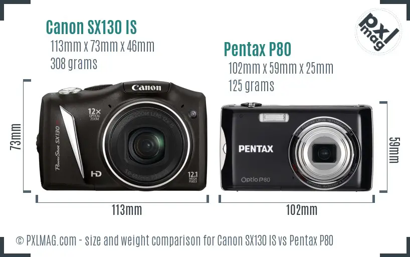 Canon SX130 IS vs Pentax P80 size comparison Canon SX130 IS vs Pentax P80 size comparison