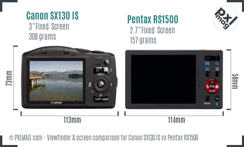 Canon SX130 IS vs Pentax RS1500 Screen and Viewfinder comparison