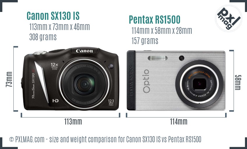 Canon SX130 IS vs Pentax RS1500 size comparison