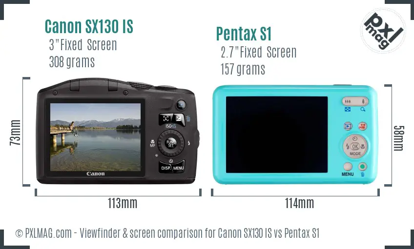 Canon SX130 IS vs Pentax S1 Screen and Viewfinder comparison