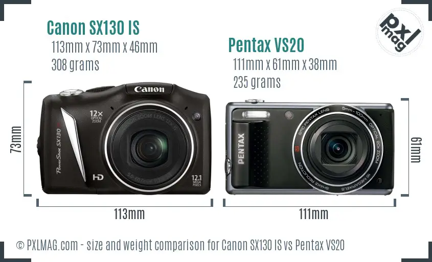 Canon SX130 IS vs Pentax VS20 size comparison Canon SX130 IS vs Pentax VS20 size comparison