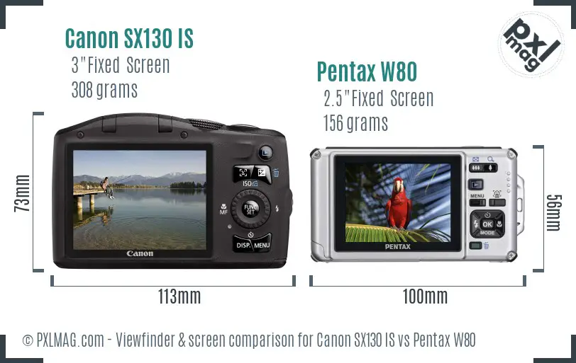 Canon SX130 IS vs Pentax W80 Screen and Viewfinder comparison