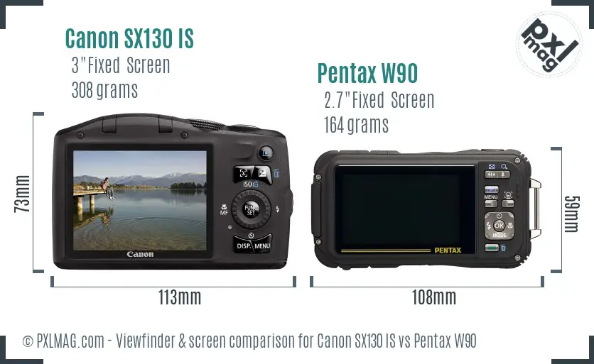 Canon SX130 IS vs Pentax W90 Screen and Viewfinder comparison