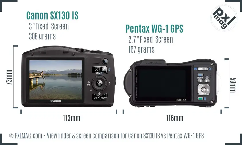 Canon SX130 IS vs Pentax WG-1 GPS Screen and Viewfinder comparison