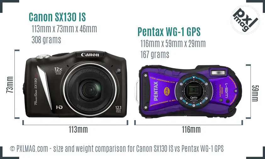 Canon SX130 IS vs Pentax WG-1 GPS size comparison