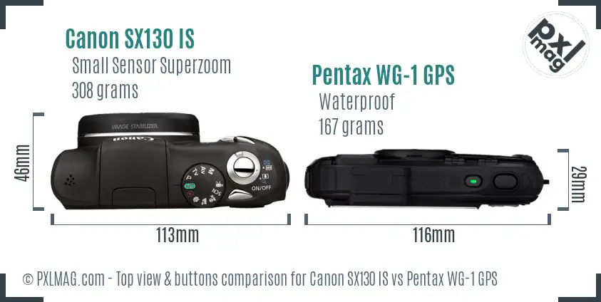 Canon SX130 IS vs Pentax WG-1 GPS top view buttons comparison