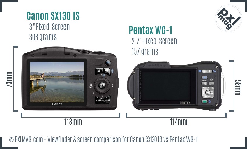 Canon SX130 IS vs Pentax WG-1 Screen and Viewfinder comparison
