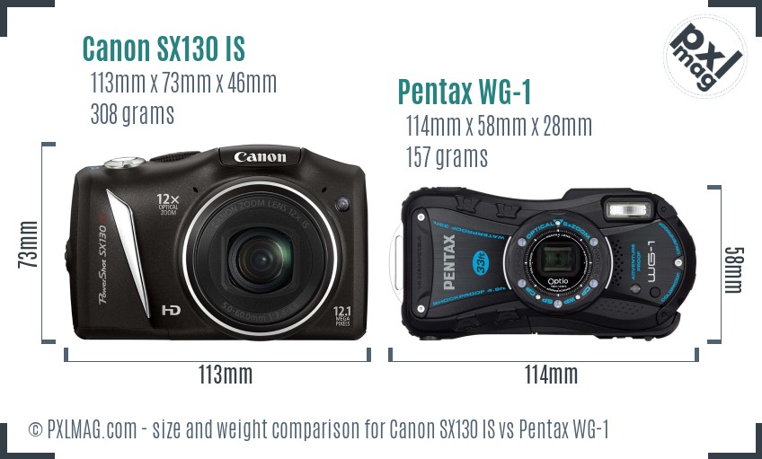 Canon SX130 IS vs Pentax WG-1 size comparison