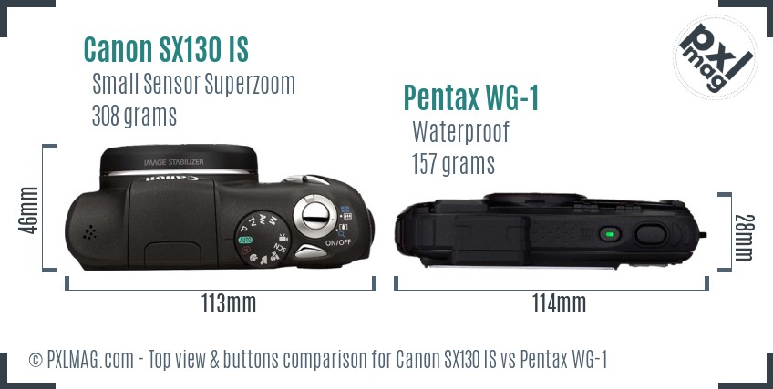 Canon SX130 IS vs Pentax WG-1 top view buttons comparison