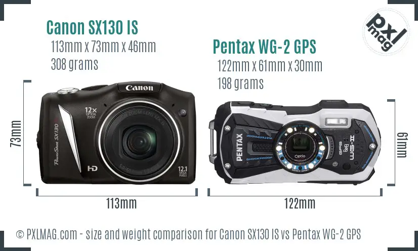 Canon SX130 IS vs Pentax WG-2 GPS size comparison Canon SX130 IS vs Pentax WG-2 GPS size comparison