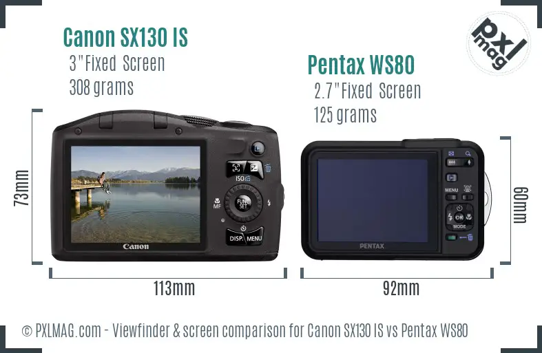 Canon SX130 IS vs Pentax WS80 Screen and Viewfinder comparison