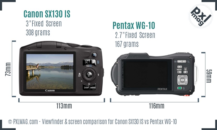 Canon SX130 IS vs Pentax WG-10 Screen and Viewfinder comparison