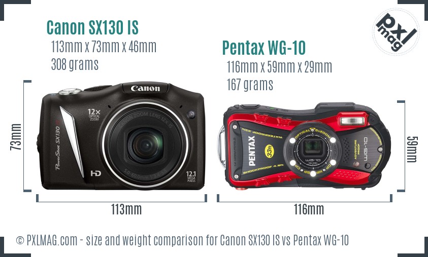 Canon SX130 IS vs Pentax WG-10 size comparison