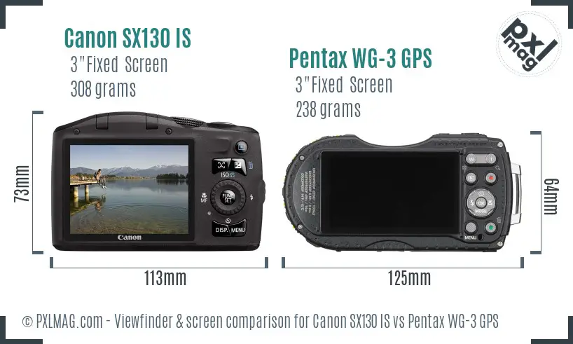 Canon SX130 IS vs Pentax WG-3 GPS Screen and Viewfinder comparison