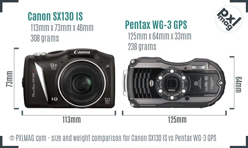 Canon SX130 IS vs Pentax WG-3 GPS size comparison