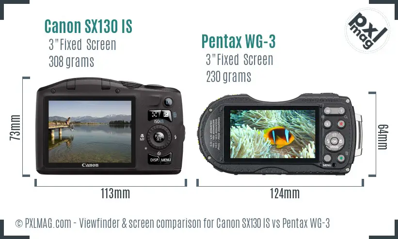 Canon SX130 IS vs Pentax WG-3 Screen and Viewfinder comparison