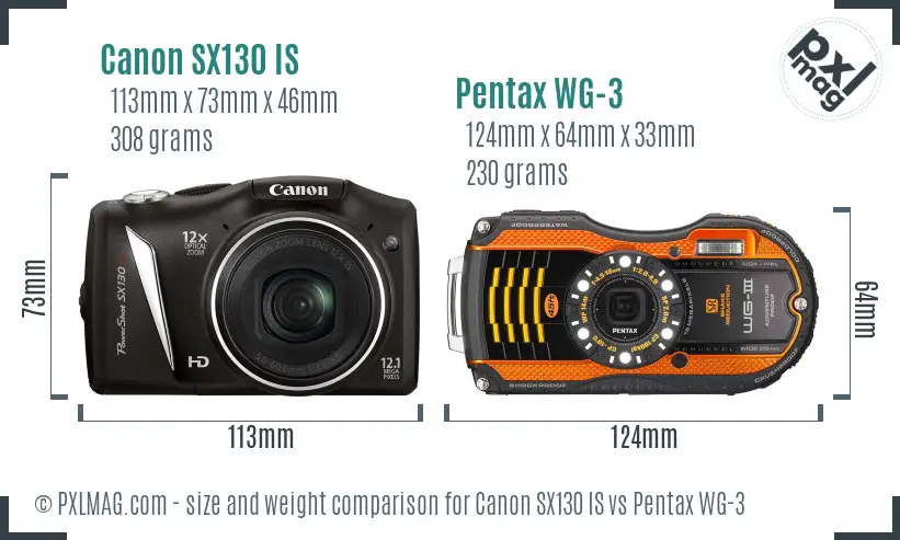 Canon SX130 IS vs Pentax WG-3 size comparison