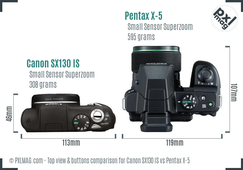 Canon SX130 IS vs Pentax X-5 top view buttons comparison