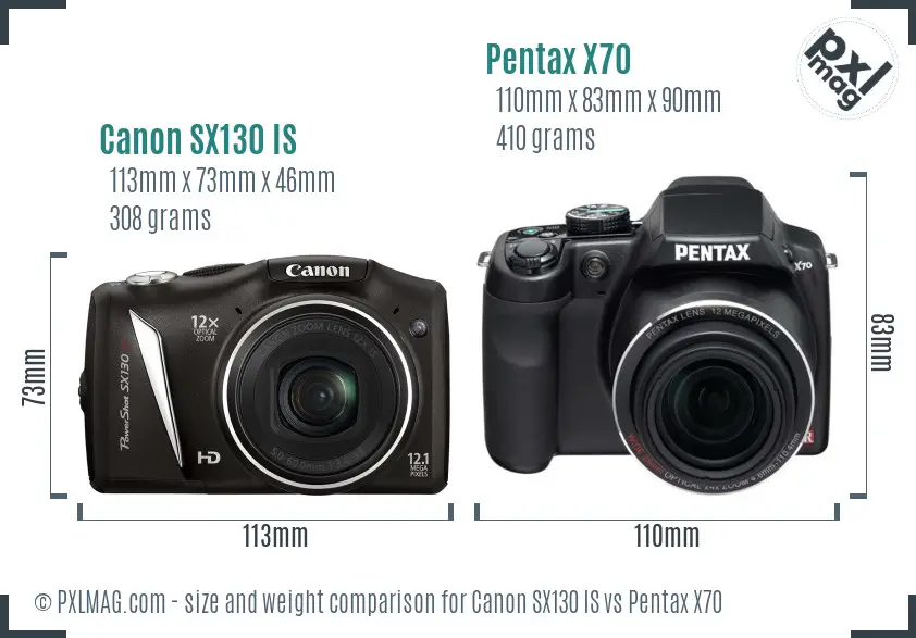 Canon SX130 IS vs Pentax X70 size comparison Canon SX130 IS vs Pentax X70 size comparison