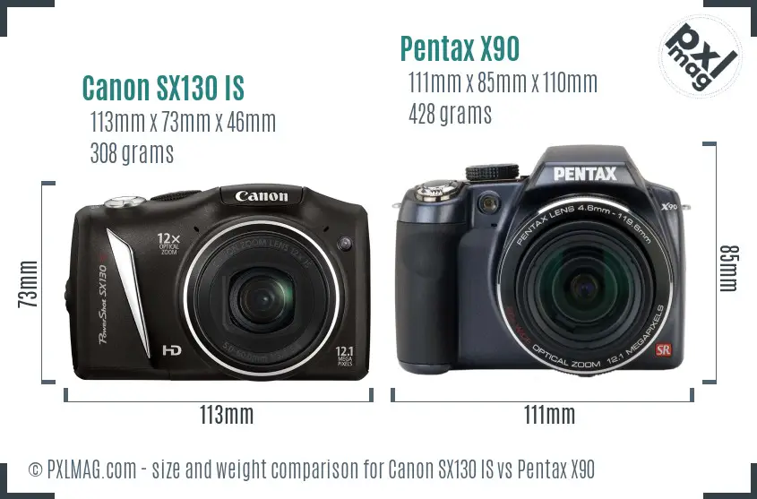 Canon SX130 IS vs Pentax X90 size comparison