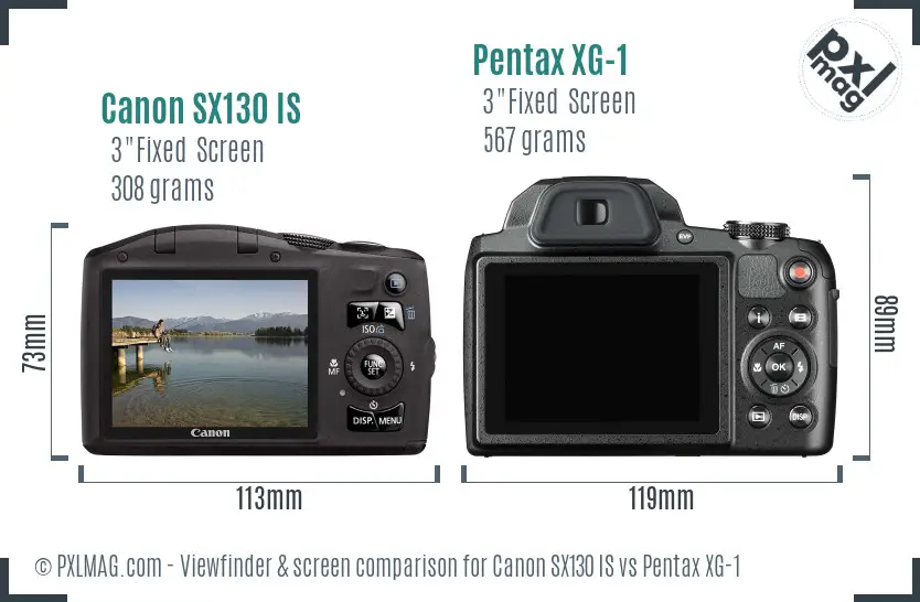 Canon SX130 IS vs Pentax XG-1 Screen and Viewfinder comparison