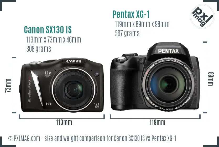 Canon SX130 IS vs Pentax XG-1 size comparison