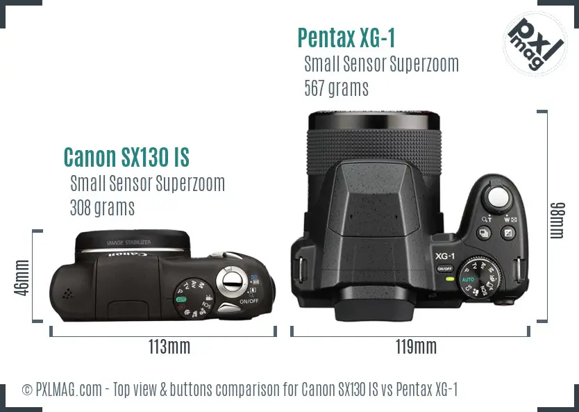 Canon SX130 IS vs Pentax XG-1 top view buttons comparison
