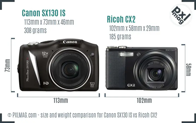 Canon SX130 IS vs Ricoh CX2 size comparison