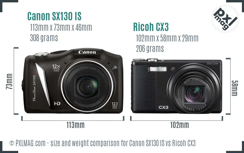 Canon SX130 IS vs Ricoh CX3 size comparison