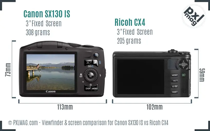 Canon SX130 IS vs Ricoh CX4 Screen and Viewfinder comparison