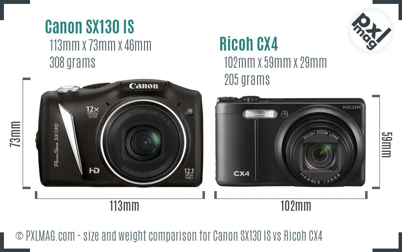 Canon SX130 IS vs Ricoh CX4 size comparison