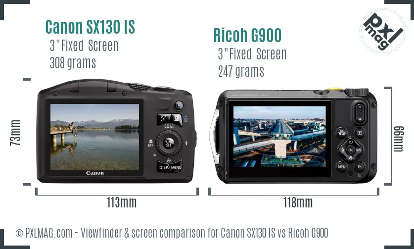 Canon SX130 IS vs Ricoh G900 Screen and Viewfinder comparison