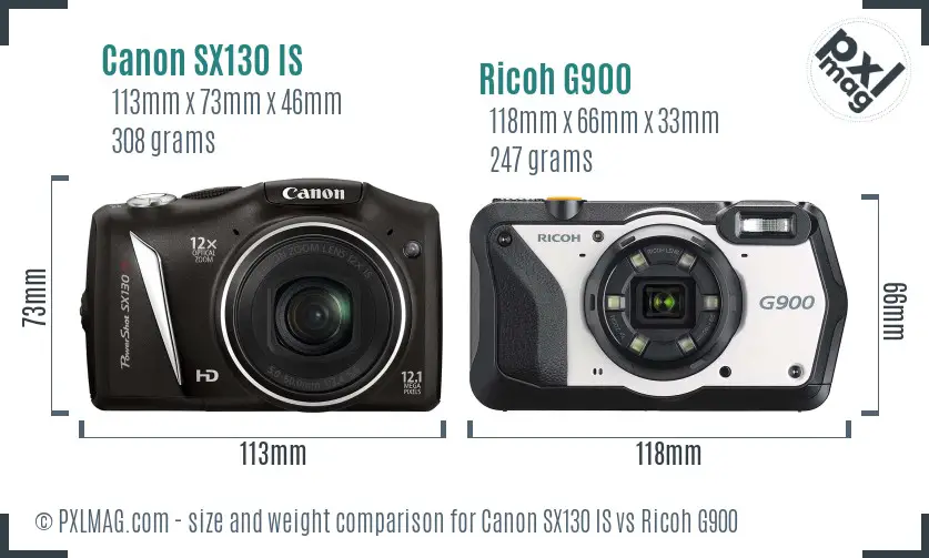 Canon SX130 IS vs Ricoh G900 size comparison