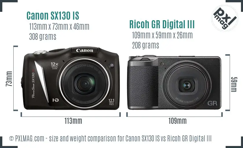 Canon SX130 IS vs Ricoh GR Digital III size comparison