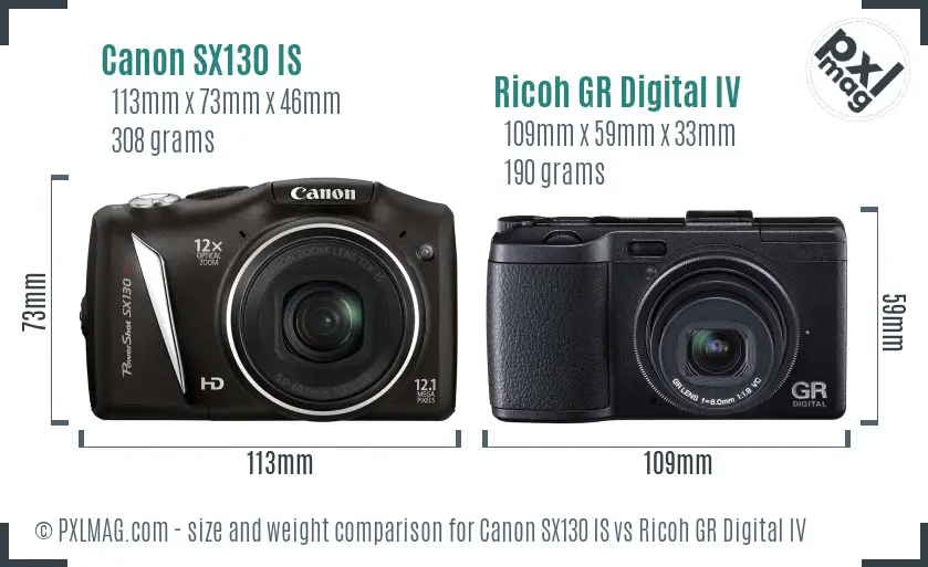 Canon SX130 IS vs Ricoh GR Digital IV size comparison