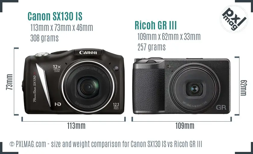 Canon SX130 IS vs Ricoh GR III size comparison