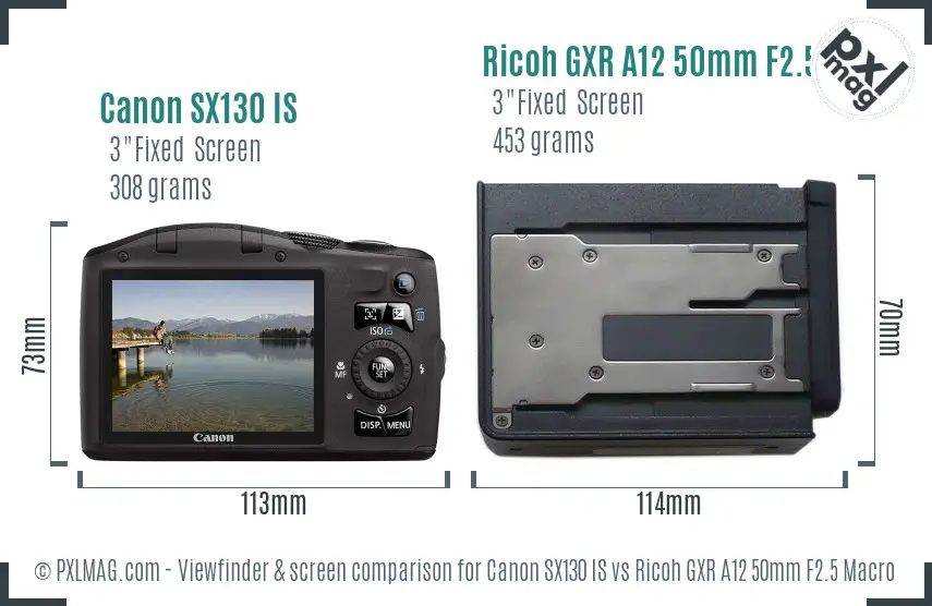 Canon SX130 IS vs Ricoh GXR A12 50mm F2.5 Macro Screen and Viewfinder comparison