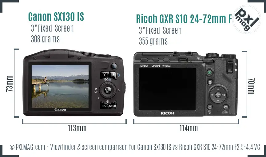 Canon SX130 IS vs Ricoh GXR S10 24-72mm F2.5-4.4 VC Screen and Viewfinder comparison Canon SX130 IS vs Ricoh GXR S10 24-72mm F2.5-4.4 VC Screen and Viewfinder comparison