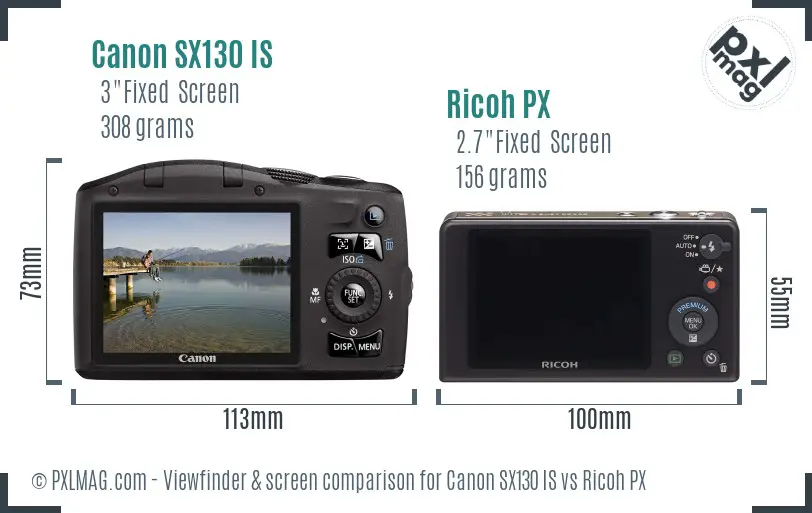 Canon SX130 IS vs Ricoh PX Screen and Viewfinder comparison