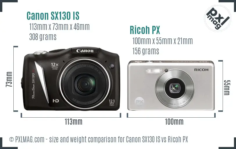 Canon SX130 IS vs Ricoh PX size comparison