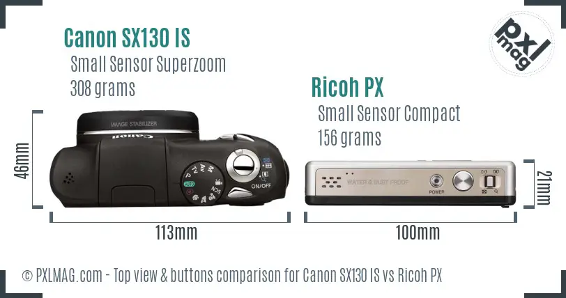 Canon SX130 IS vs Ricoh PX top view buttons comparison