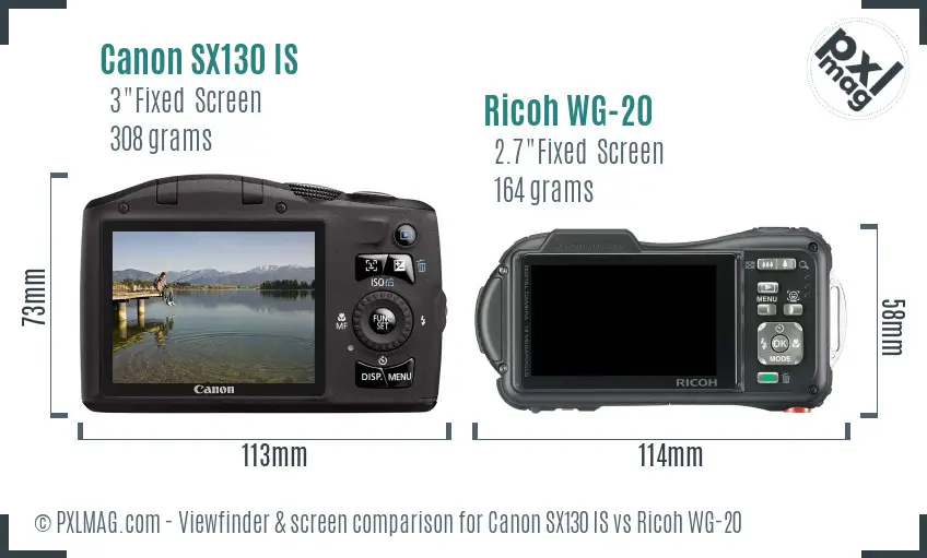 Canon SX130 IS vs Ricoh WG-20 Screen and Viewfinder comparison